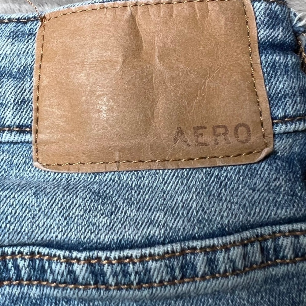 Aeropostale Mens Size 30x30 Skinny Taper Jeans Blue Distressed Ripped Frayed Hem - Picture 6 of 16